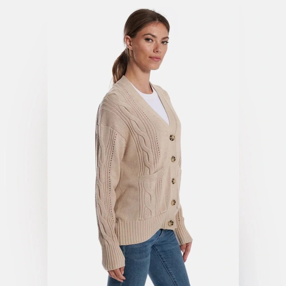 MINNIE ROSE COTTON CASHMERE OVERSIZED CARDIGAN BROWN SUGAR SIZE O/S - Picture 3 of 10